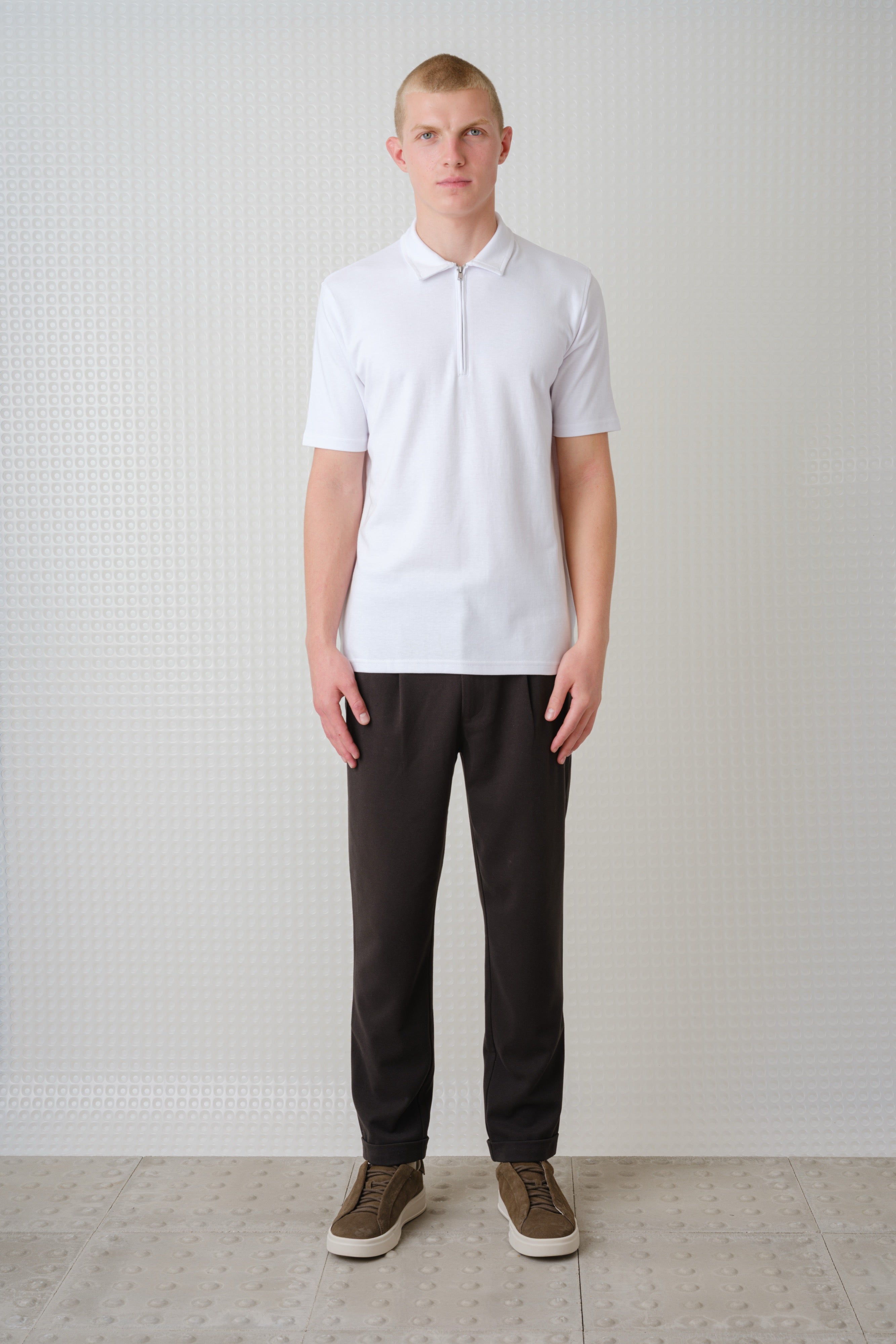 Saint - 260GSM Interlock Zip Polo - White