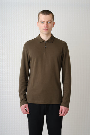 Burin - 260GSM Interlock Long Sleeve Polo - Olive
