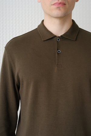 Burin - 260GSM Interlock Long Sleeve Polo - Olive