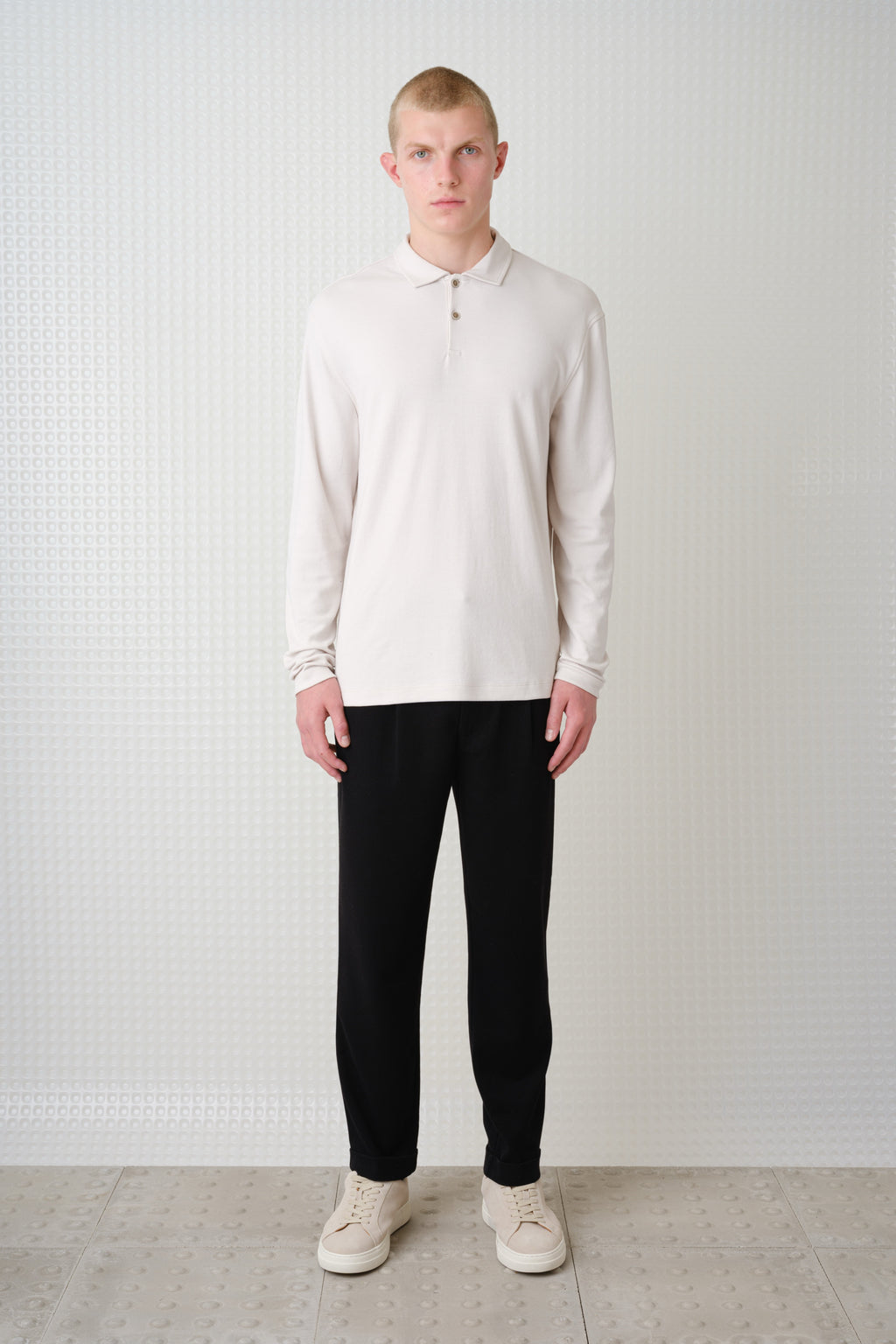 Burin - 260GSM Interlock Long Sleeve Polo - Stone