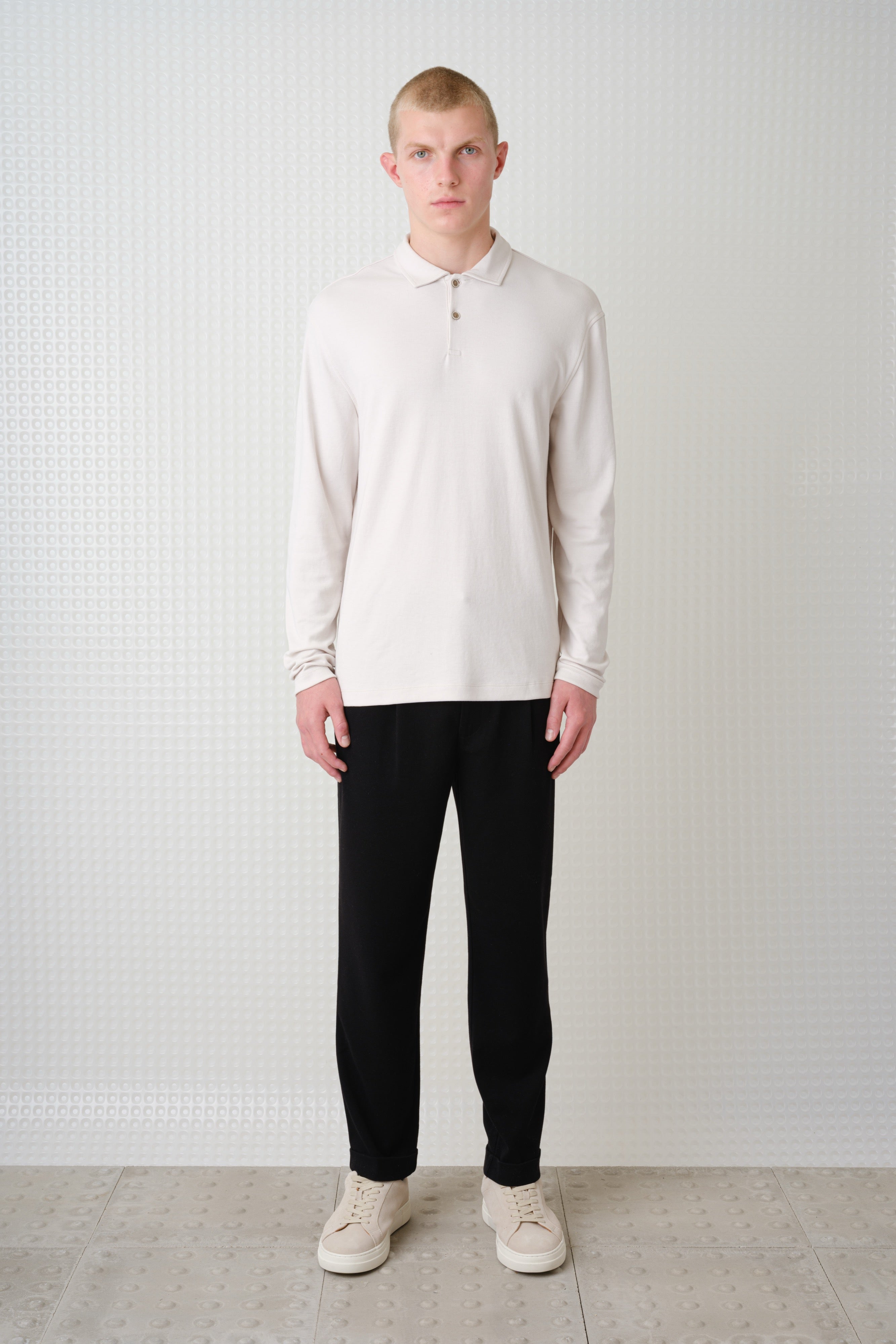 Burin - 260GSM Interlock Long Sleeve Polo - Stone