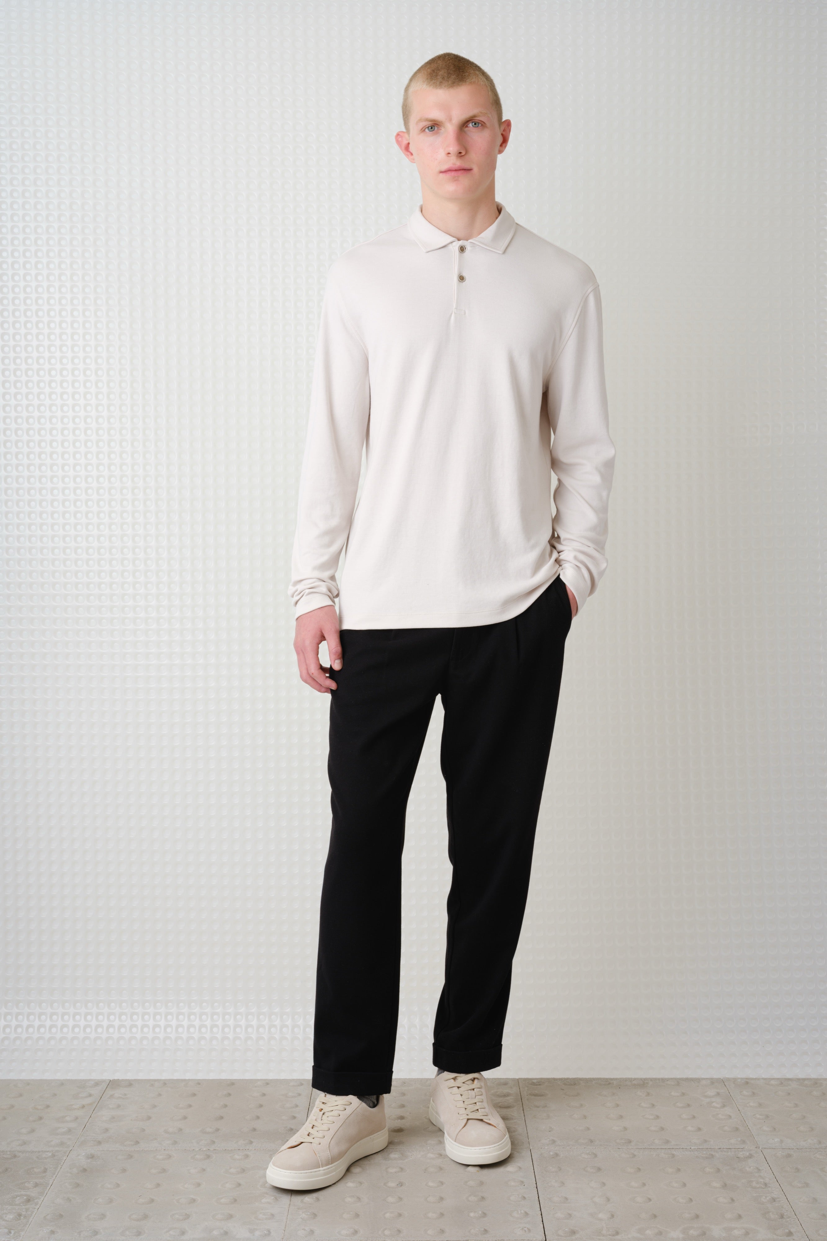 Burin - 260GSM Interlock Long Sleeve Polo - Stone