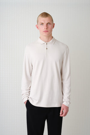 Burin - 260GSM Interlock Long Sleeve Polo - Stone