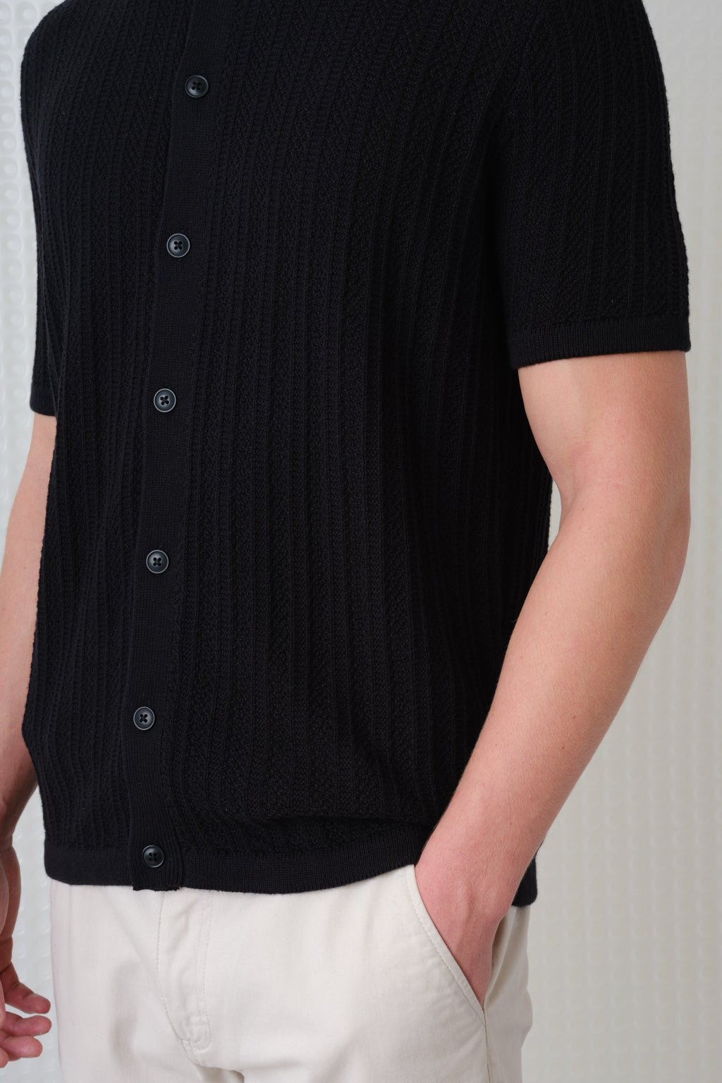 Farum - SS Button Up Knit Polo - Black