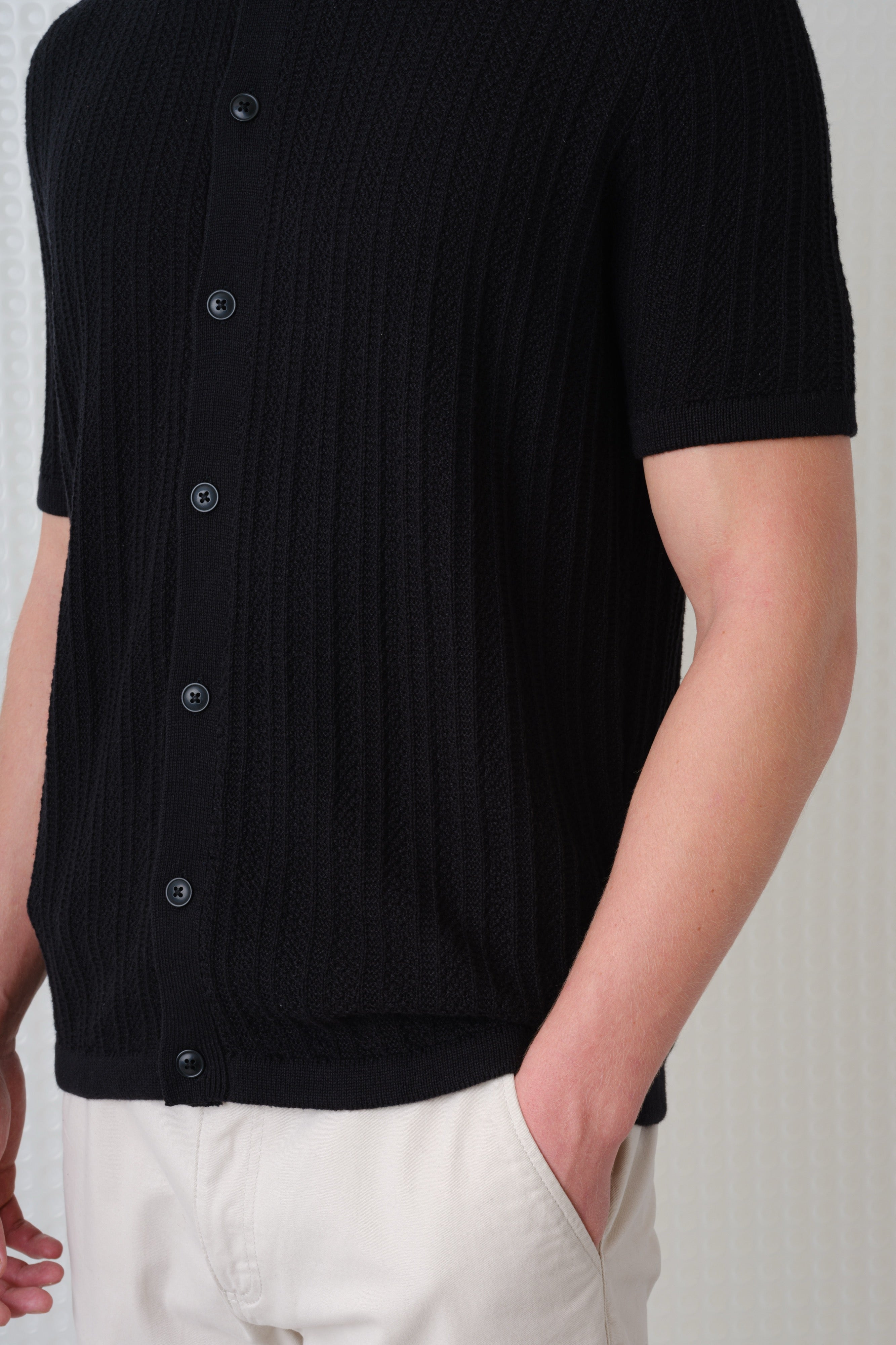 Farum - SS Button Up Knit Polo - Black