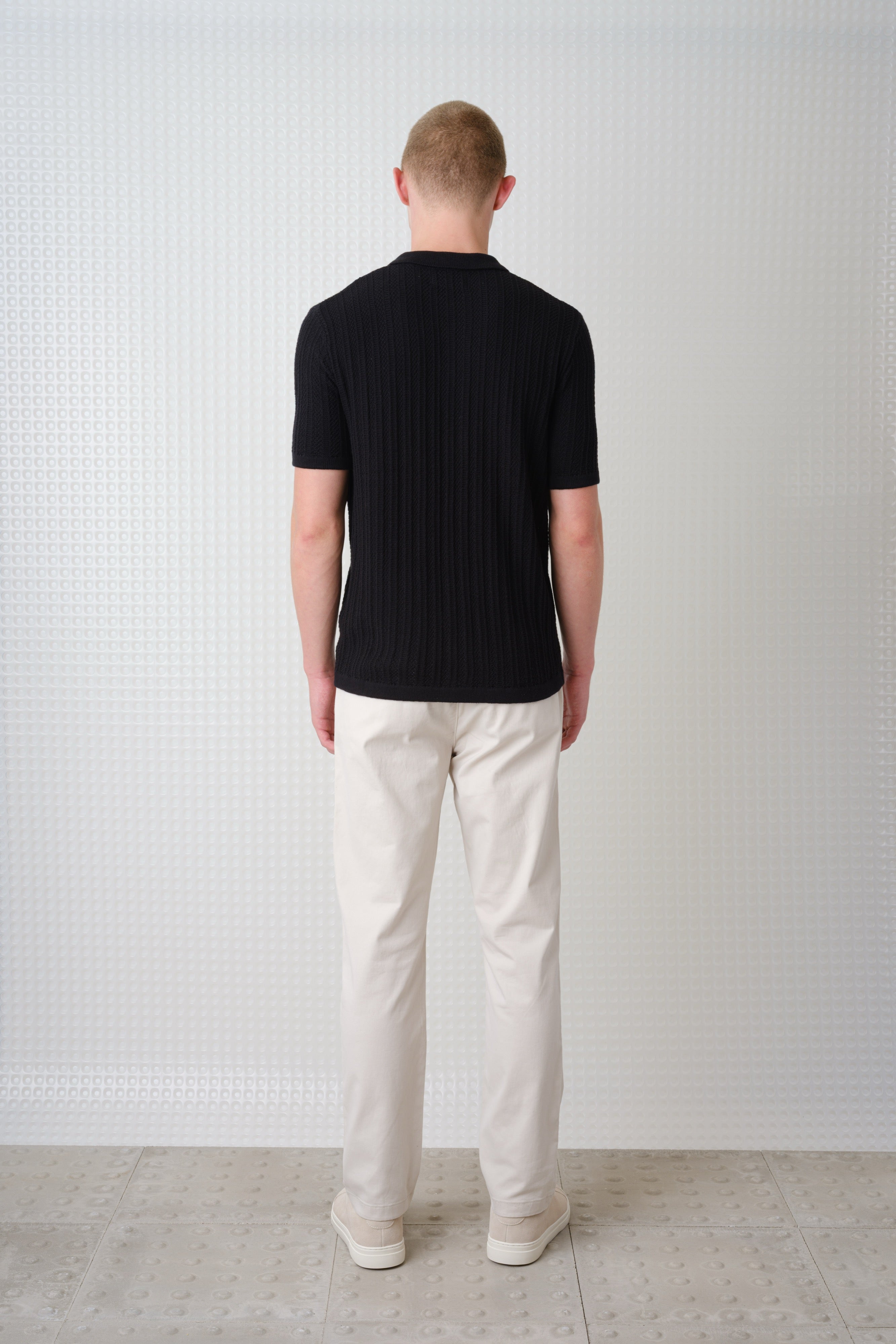 Farum - SS Button Up Knit Polo - Black