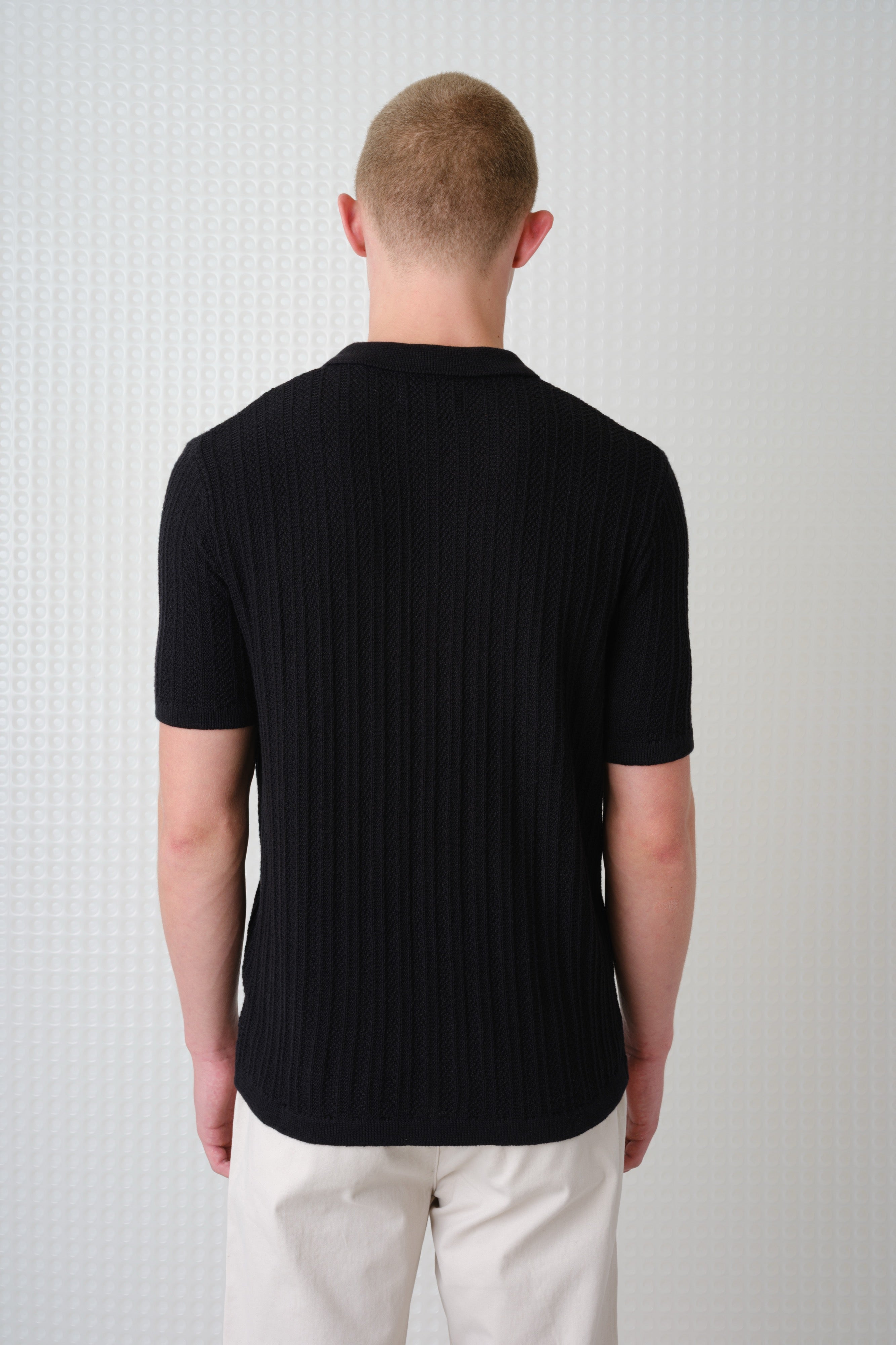 Farum - SS Button Up Knit Polo - Black