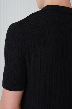 Farum - SS Button Up Knit Polo - Black