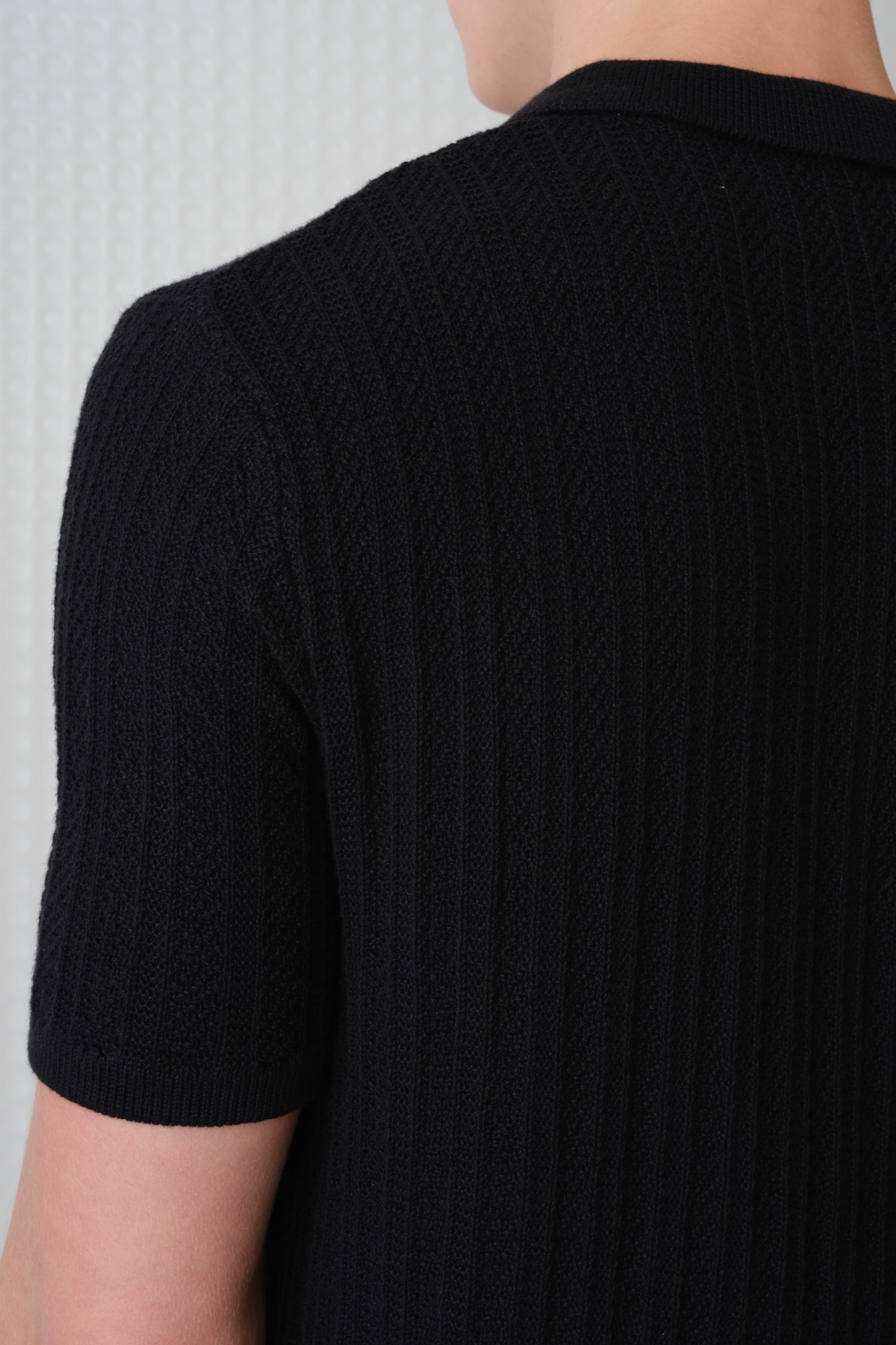 Farum - SS Button Up Knit Polo - Black