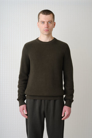 Herning - Crew Neck Knit - Dark Olive