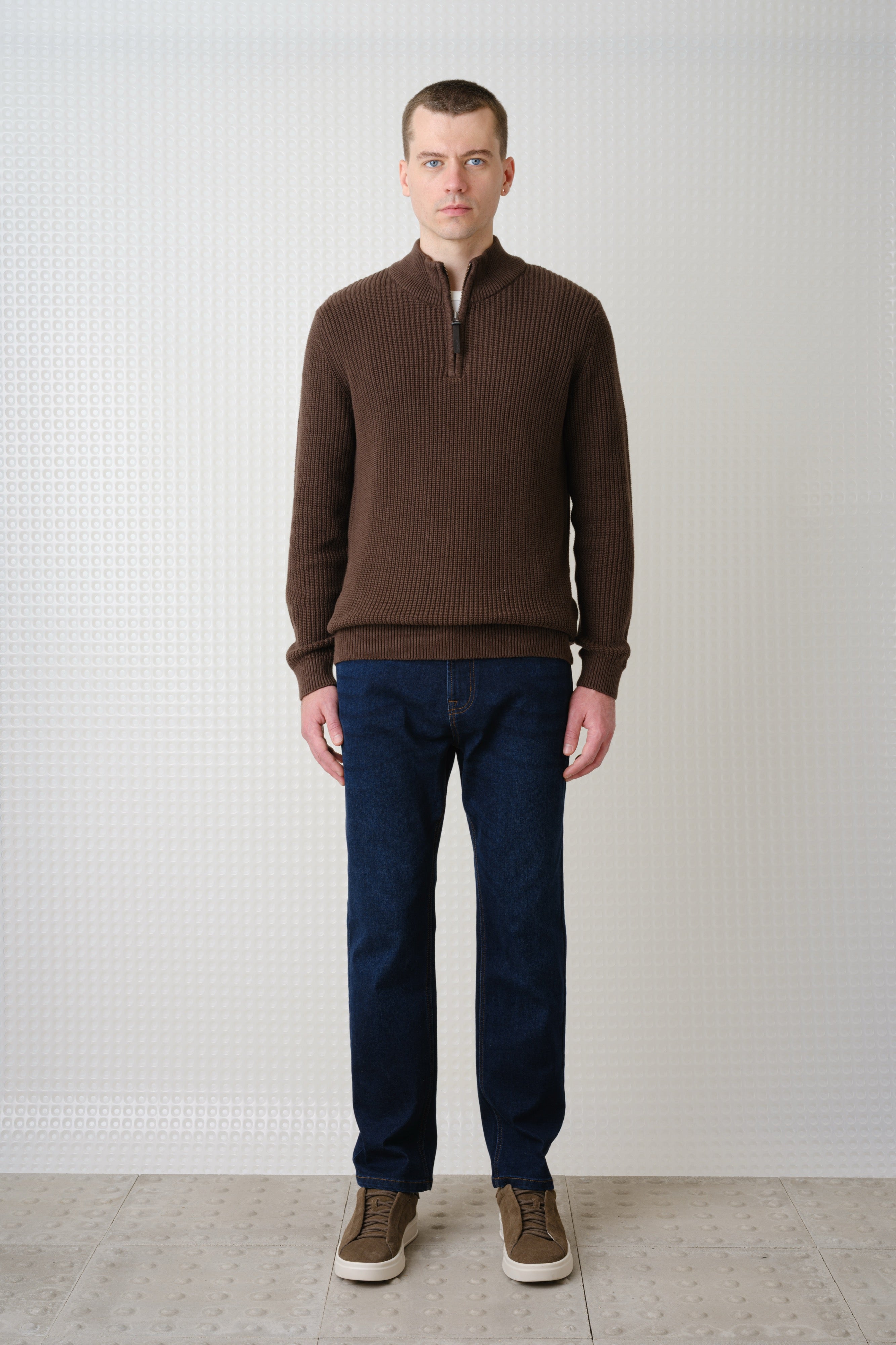 Herning - Quarter Zip Knit - Dark Chocolate