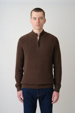 Herning - Quarter Zip Knit - Dark Chocolate