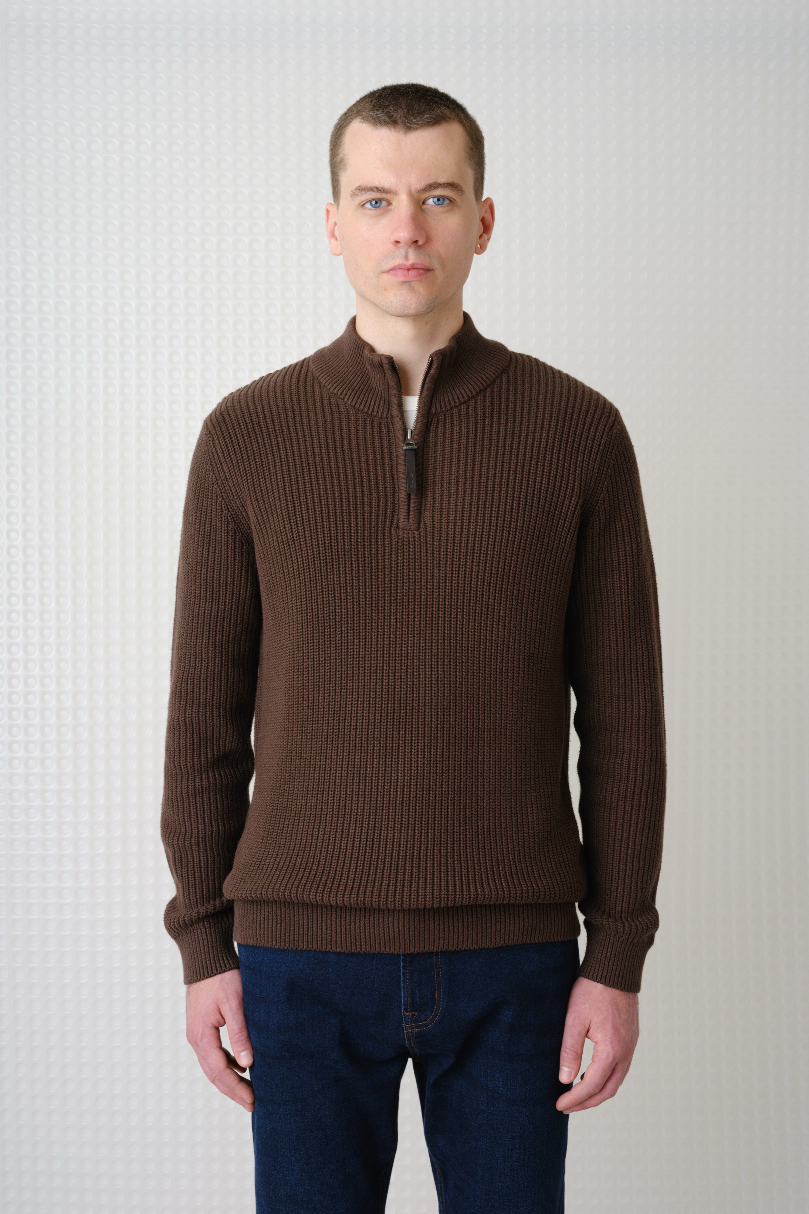 Herning - Quarter Zip Knit - Dark Chocolate