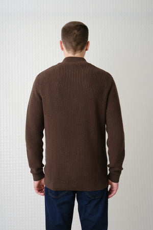 Herning - Quarter Zip Knit - Dark Chocolate