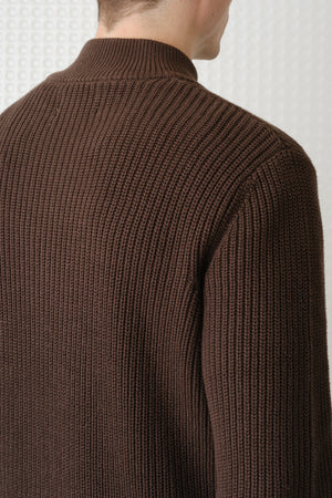 Herning - Quarter Zip Knit - Dark Chocolate