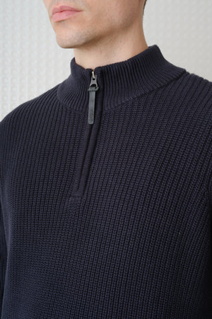 Herning - Quarter Zip Knit - Dark Midnight