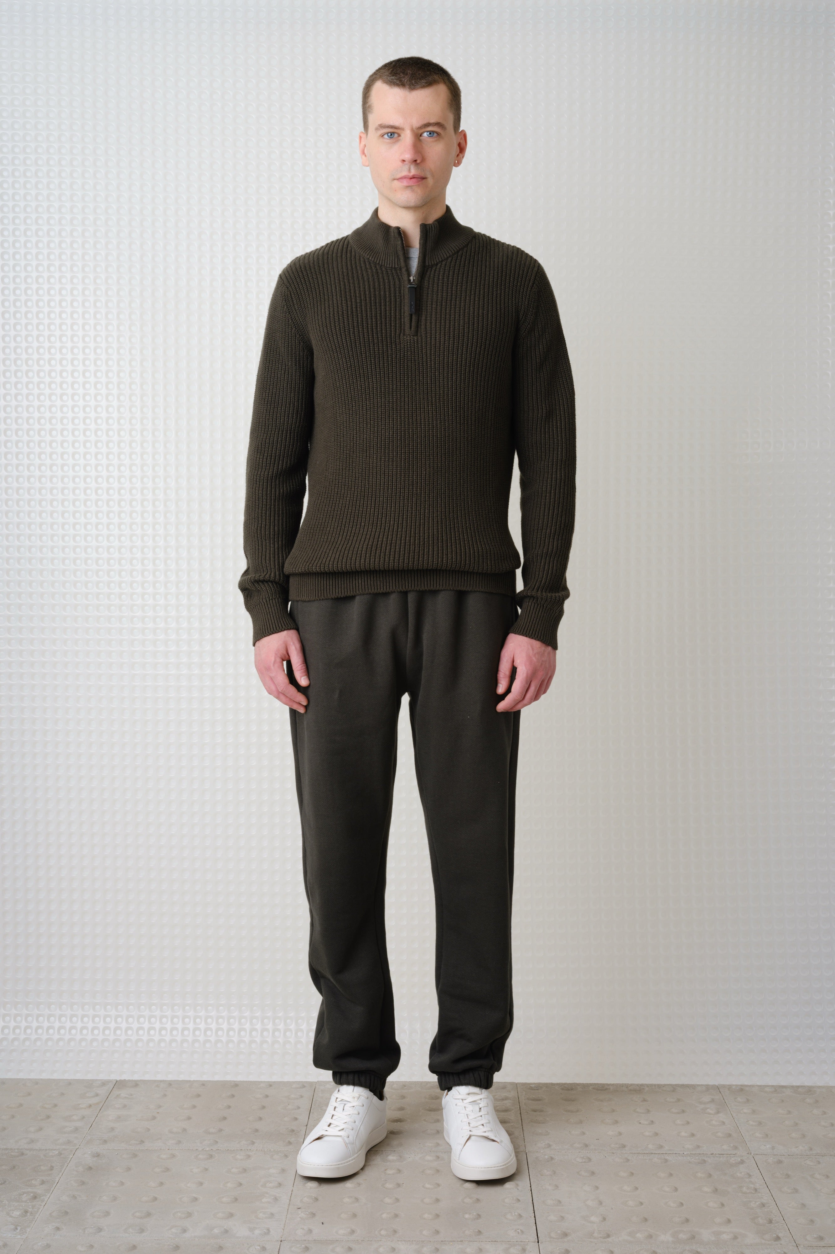 Herning - Quarter Zip Knit - Dark Olive