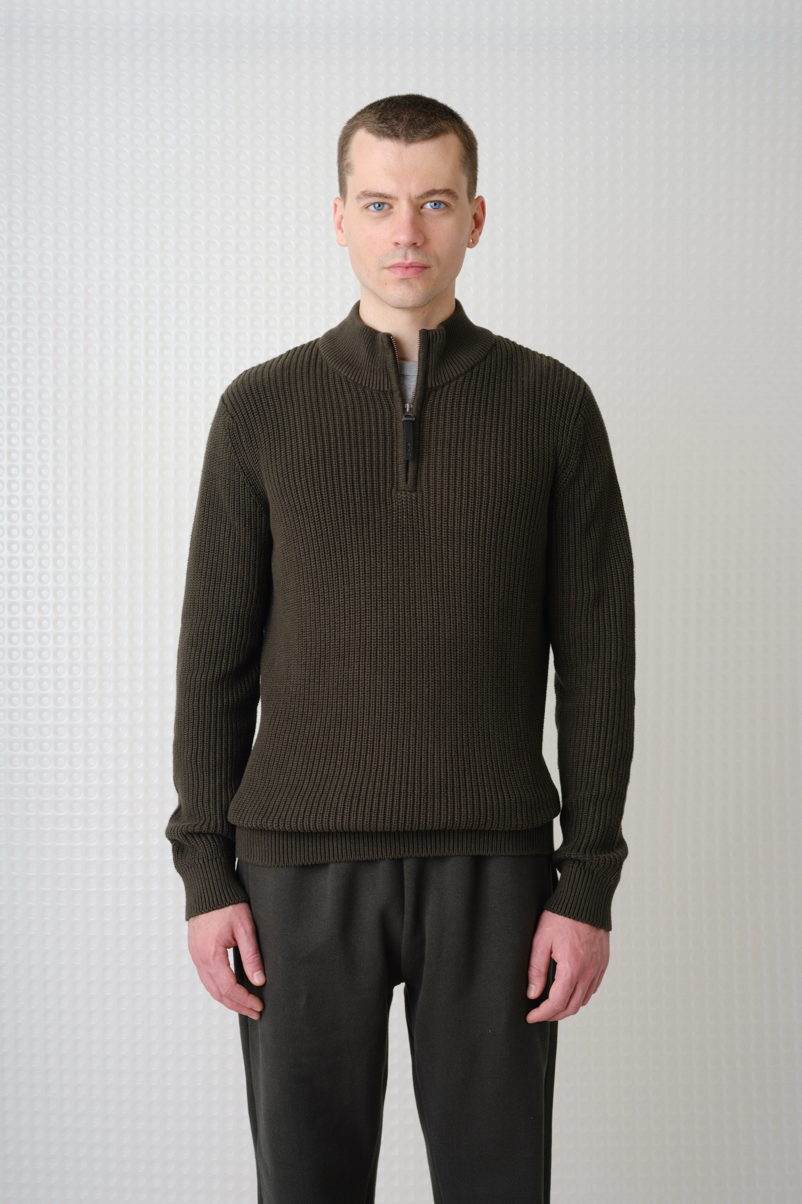 Herning - Quarter Zip Knit - Dark Olive
