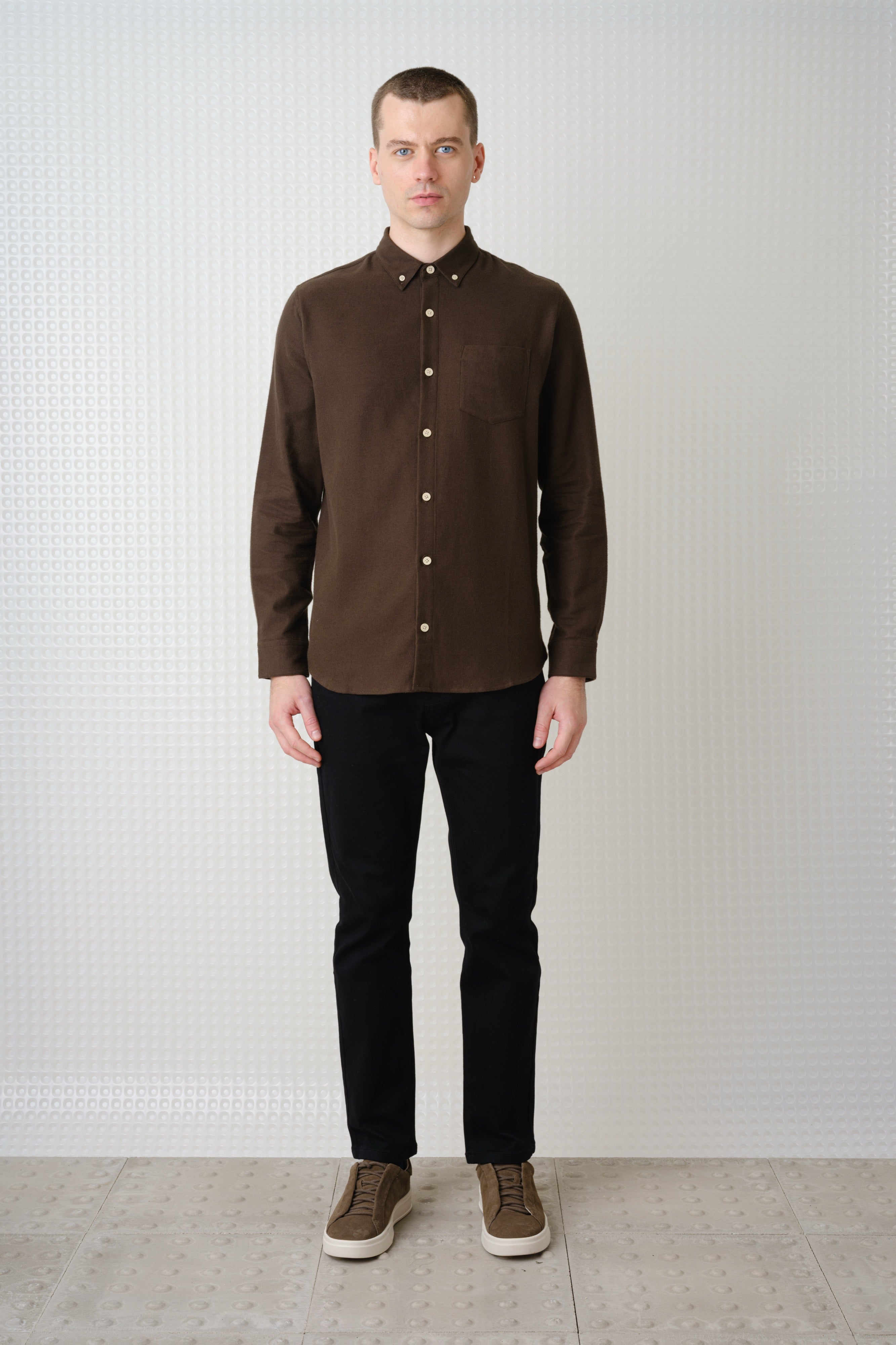 Lenny - Flannel Button Down Shirt - Dark Khaki