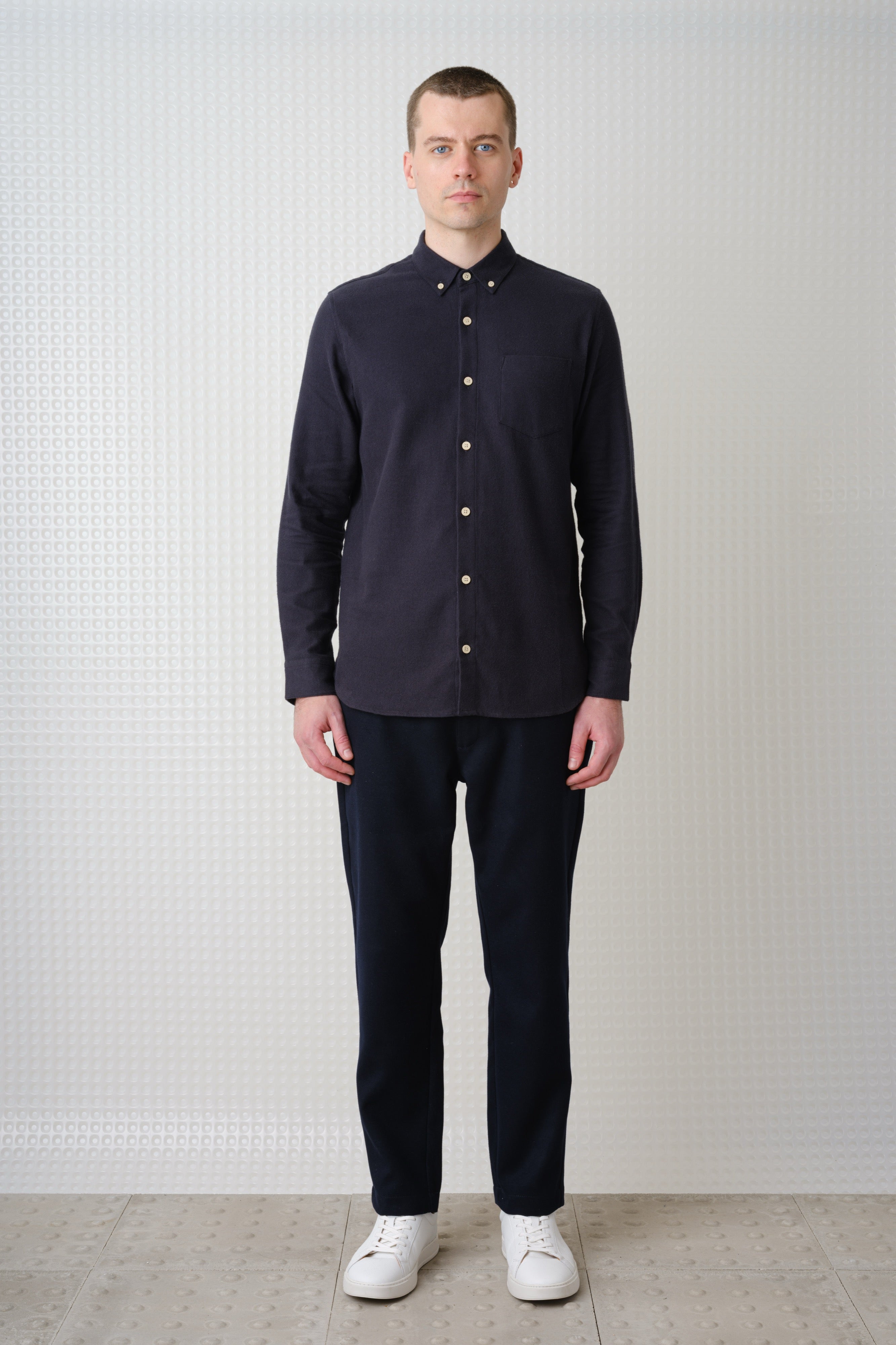 Lenny - Flannel Button Down Shirt - Navy