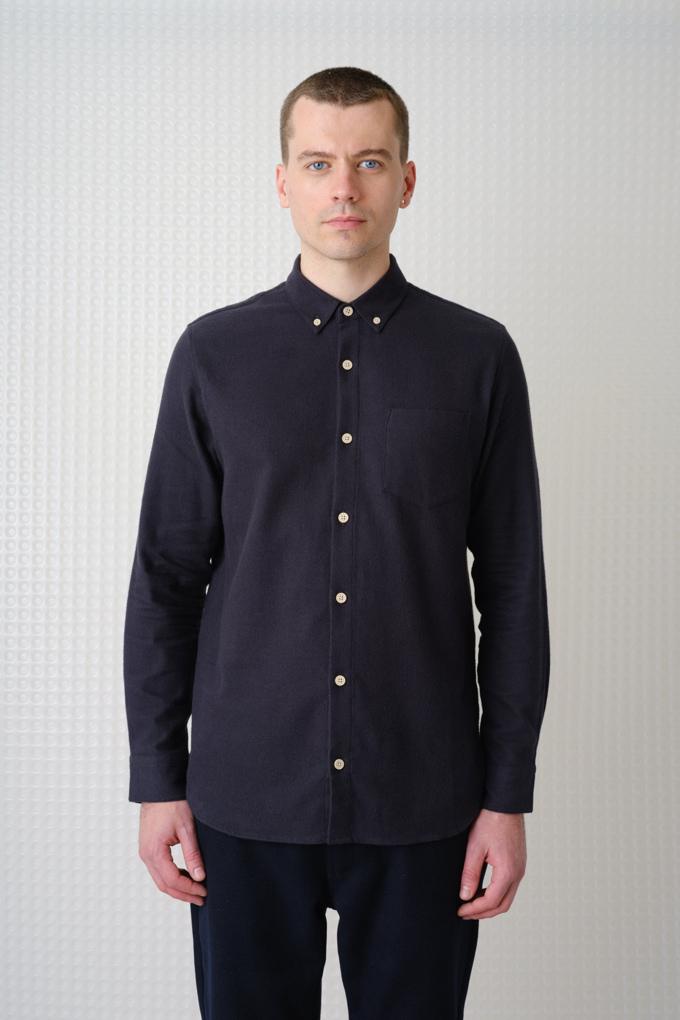Lenny - Flannel Button Down Shirt - Navy