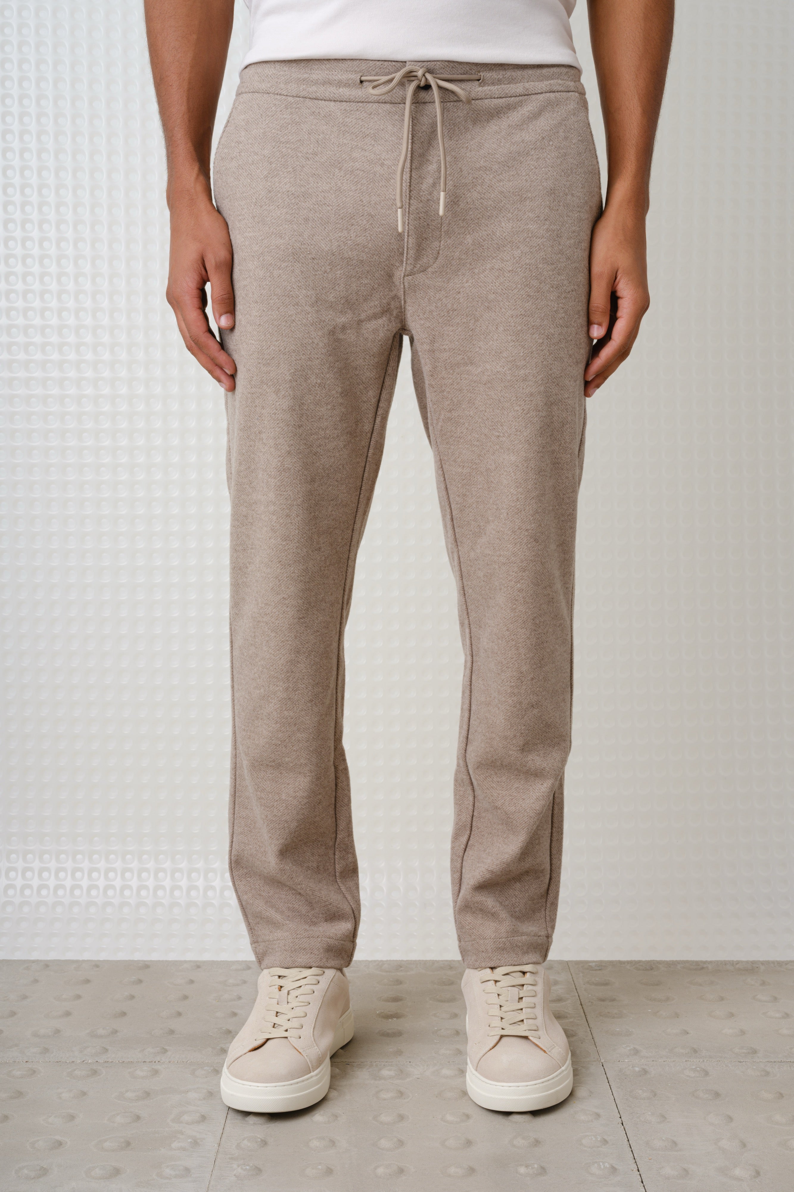 Ryan - Herringbone Jersey Trouser - Mushroom