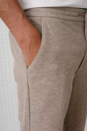 Ryan - Herringbone Jersey Trouser - Mushroom