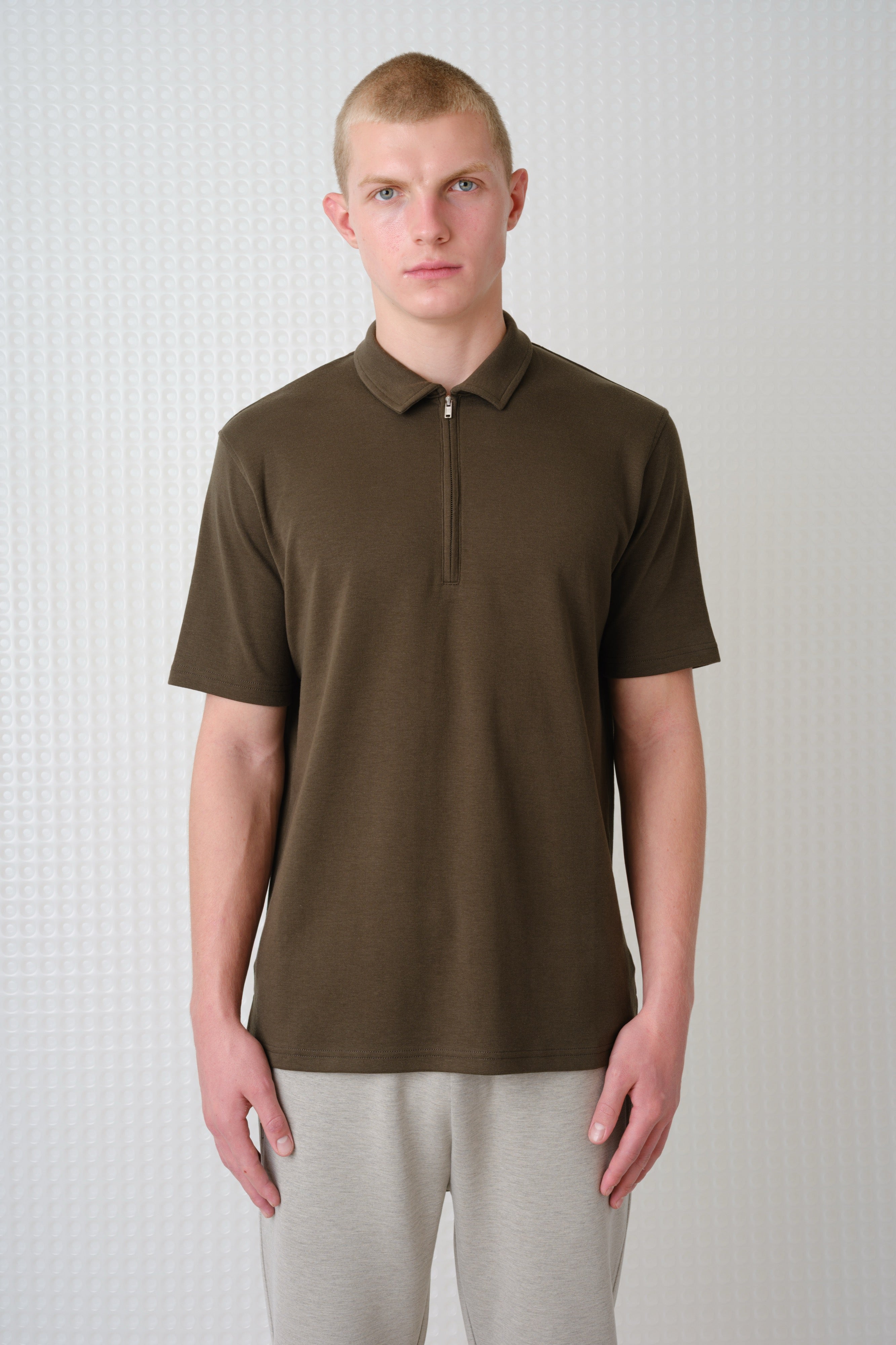 Saint - 260GSM Interlock Zip Polo - Olive