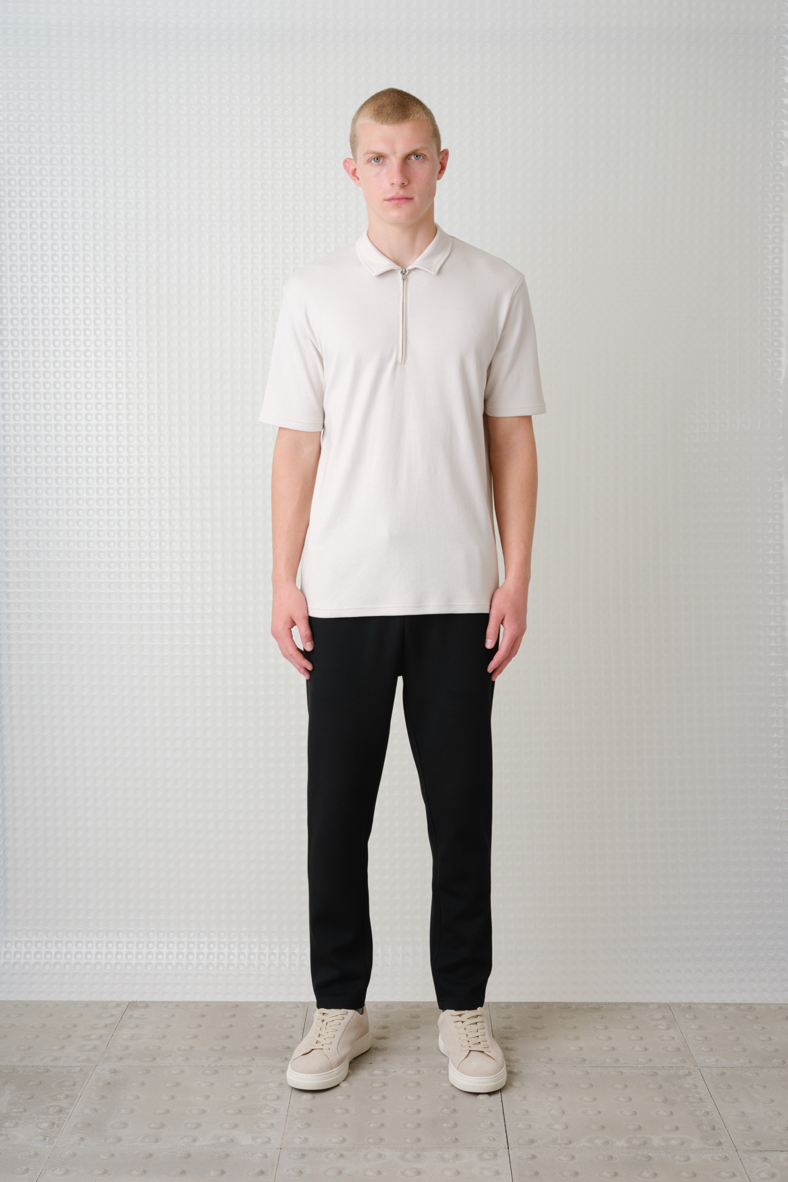 Saint - 260GSM Interlock Zip Polo - Stone