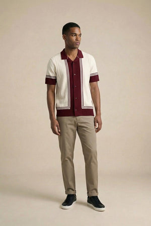 Kitt Polo - Ecru / Burgundy